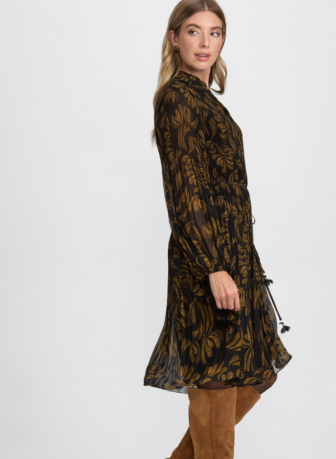 Pleated Paisley Dress