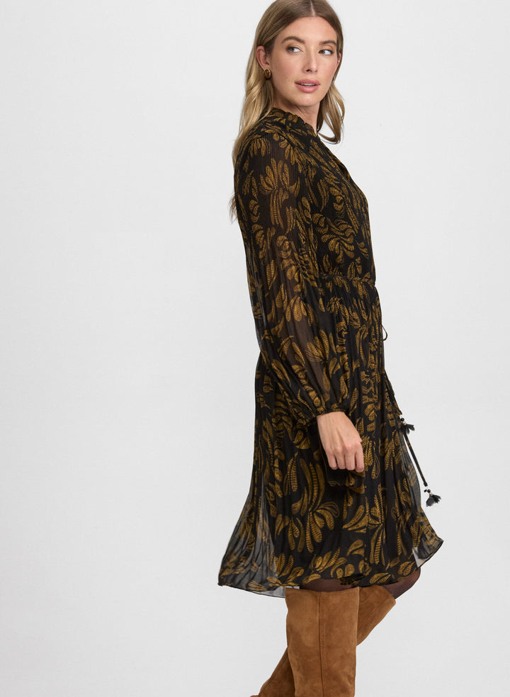 Pleated Paisley Dress