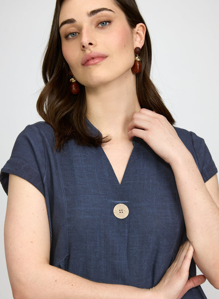 Linen-Blend Pocket Dress