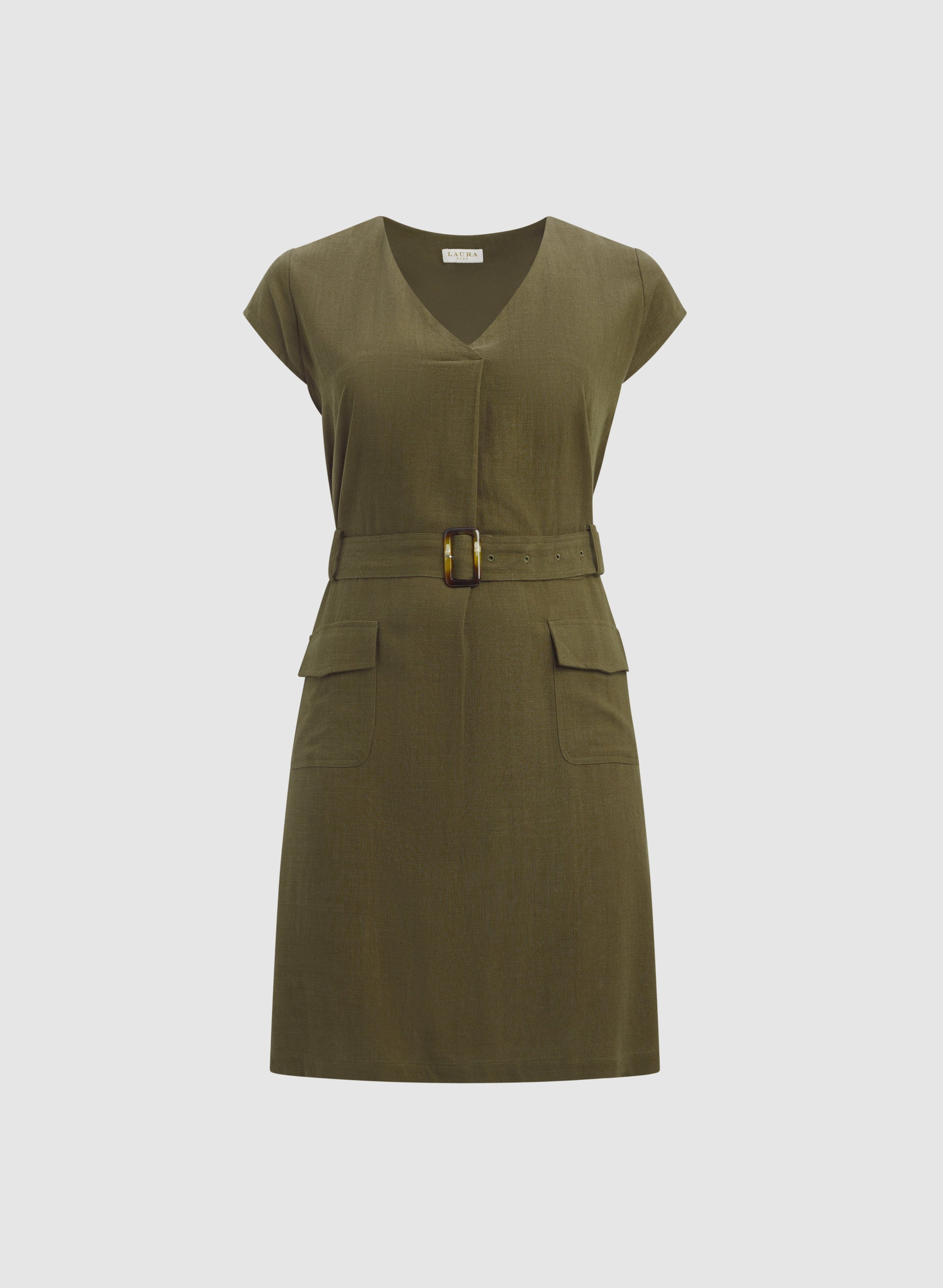 Belted Stretch Linen-Blend Dress