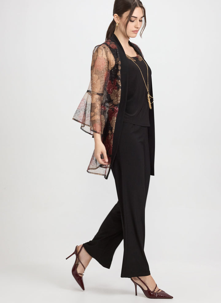 Mesh Floral Jacket, Top & Pants Set