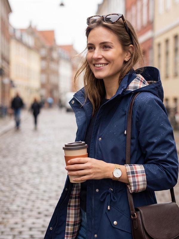 Women's Solid Color Drawstring Zip Up Hooded Trench Coat Raincoat
