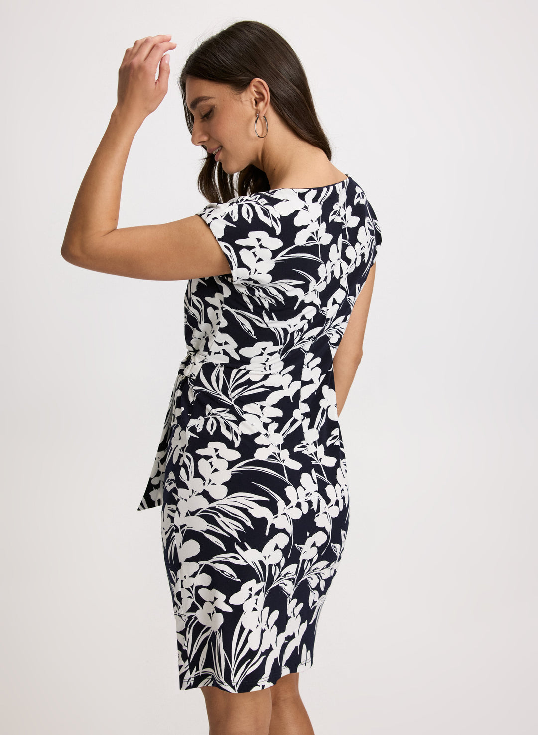 Side-Tucked Leaf Print Dress
