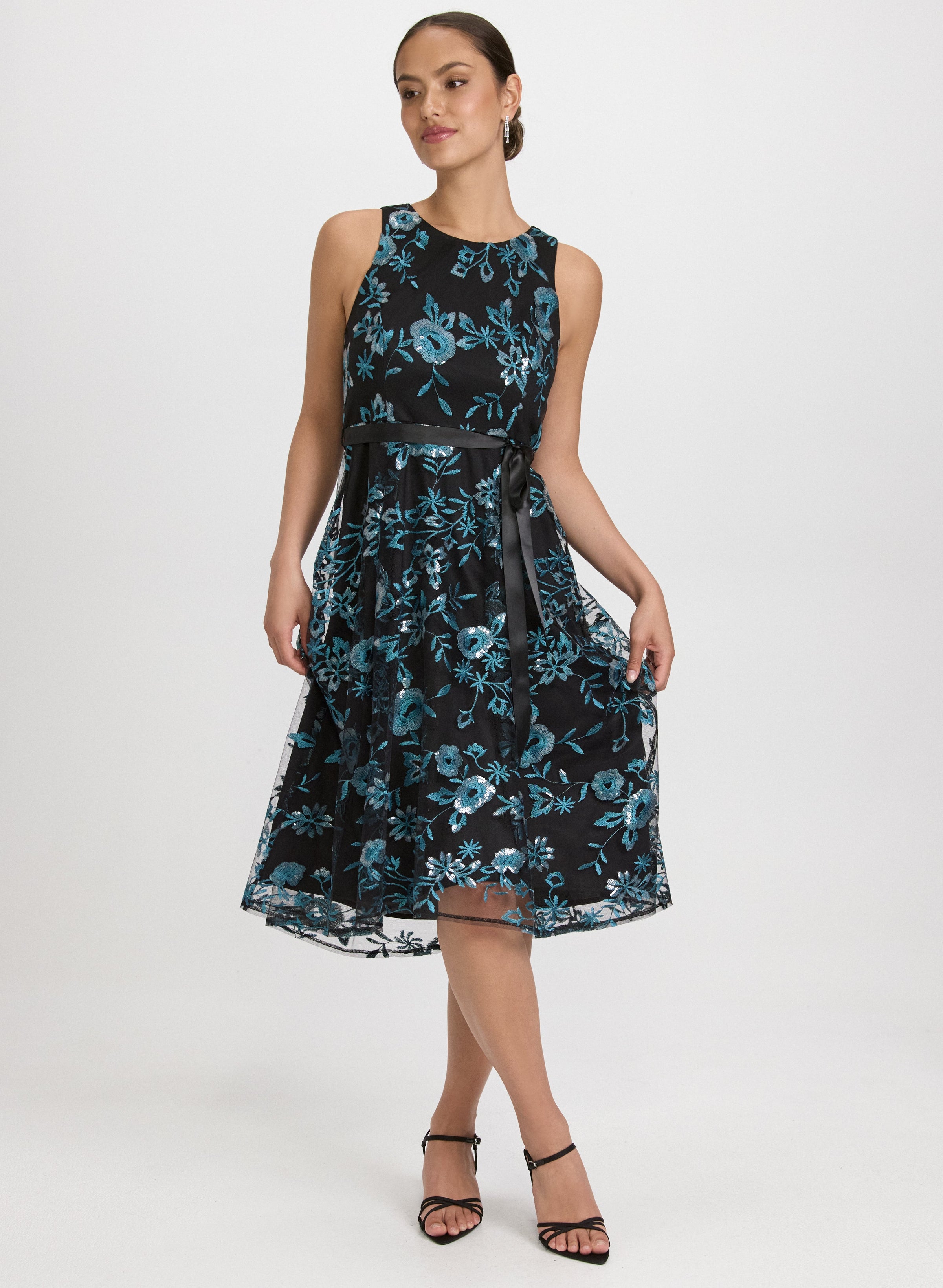 Sequined Floral Embroidery Dress