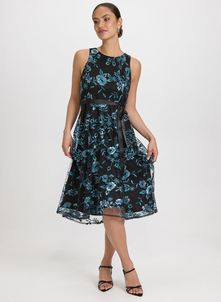 Sequined Floral Embroidery Dress