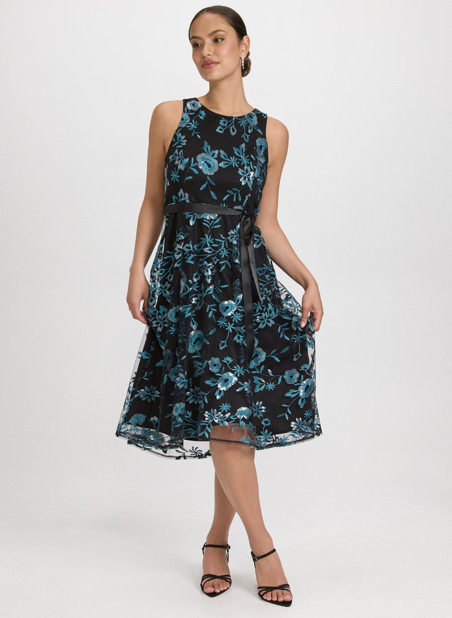 Sequined Floral Embroidery Dress