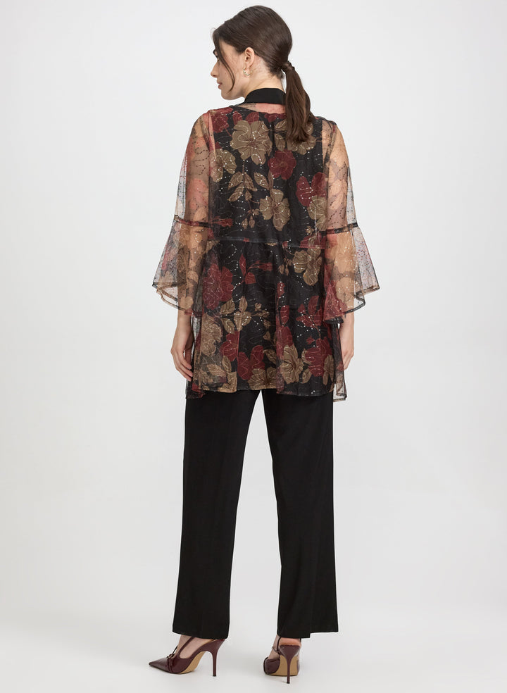 Mesh Floral Jacket, Top & Pants Set