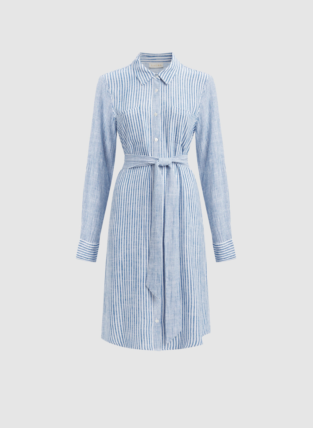 Striped Linen-Blend Shirt Dress
