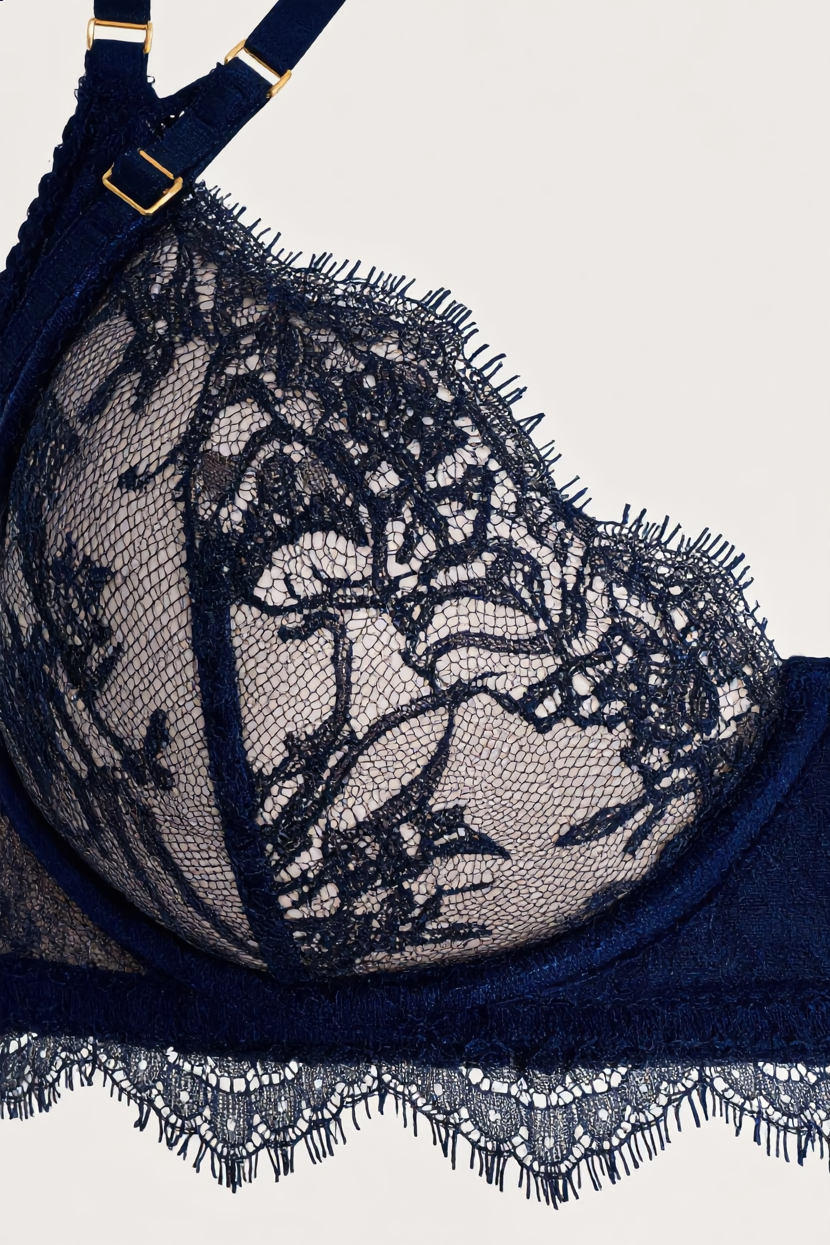 Sheer Lace Harness Lace Lingerie Set - Navy