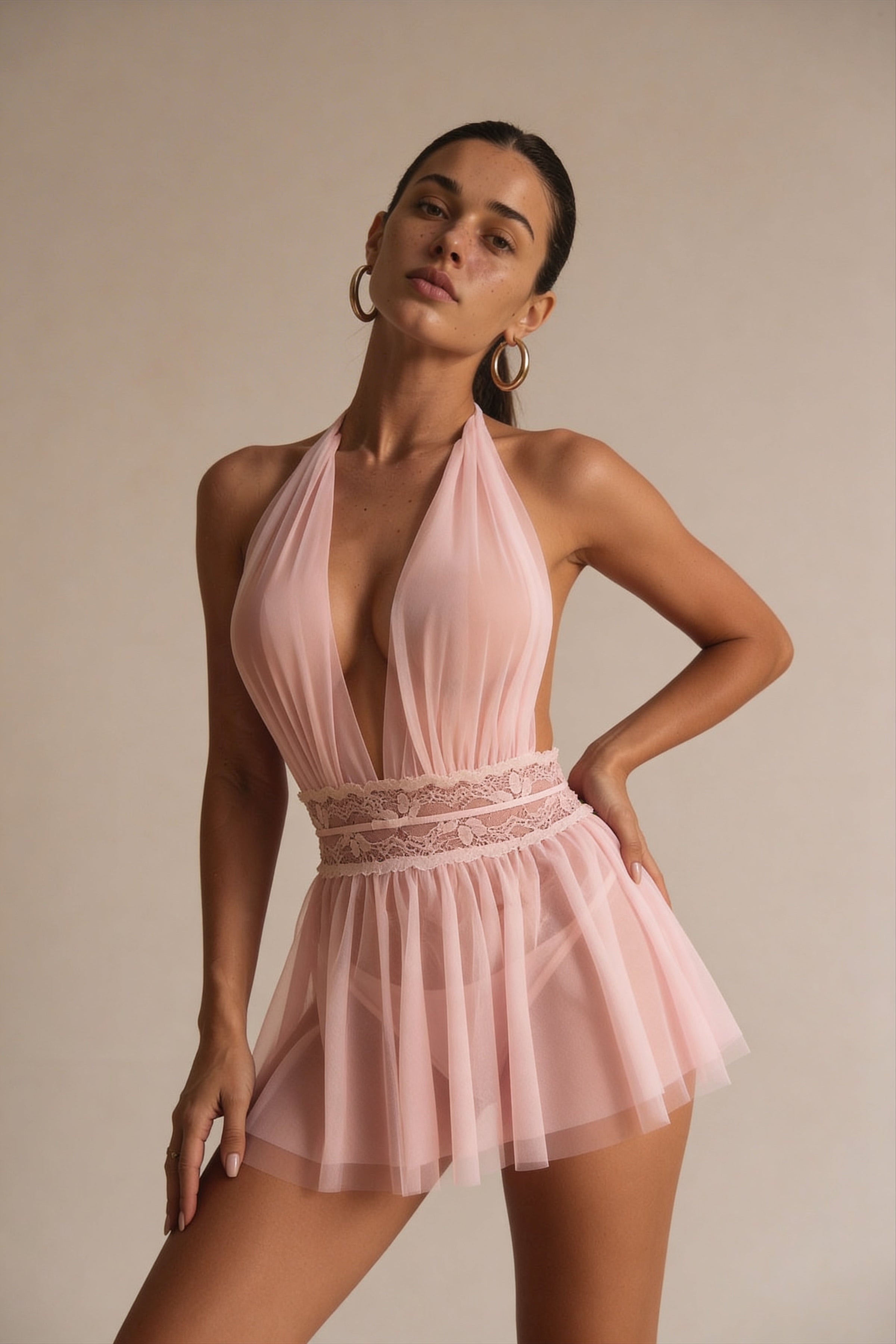 Voile de Lune – Sheer Babydoll Dress - Pink