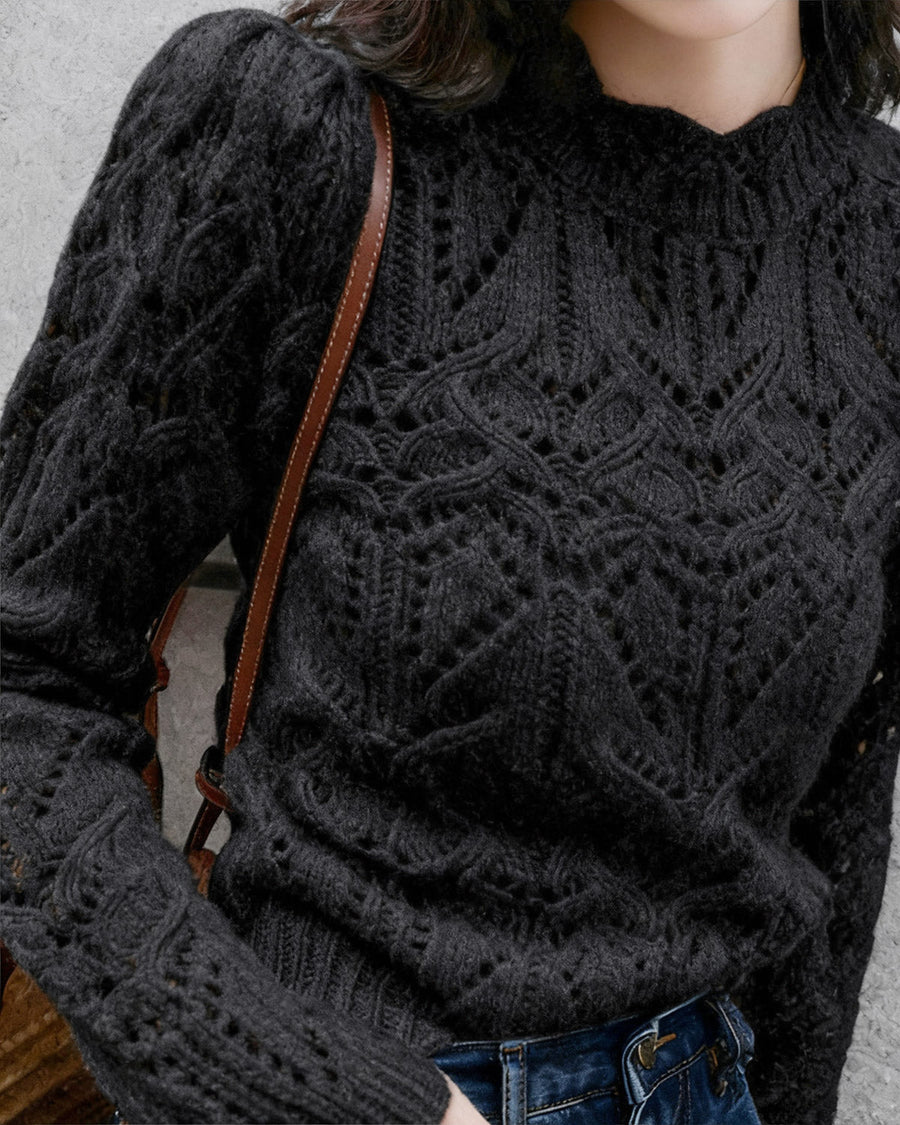 Black Round Neck Cut Out Sweater