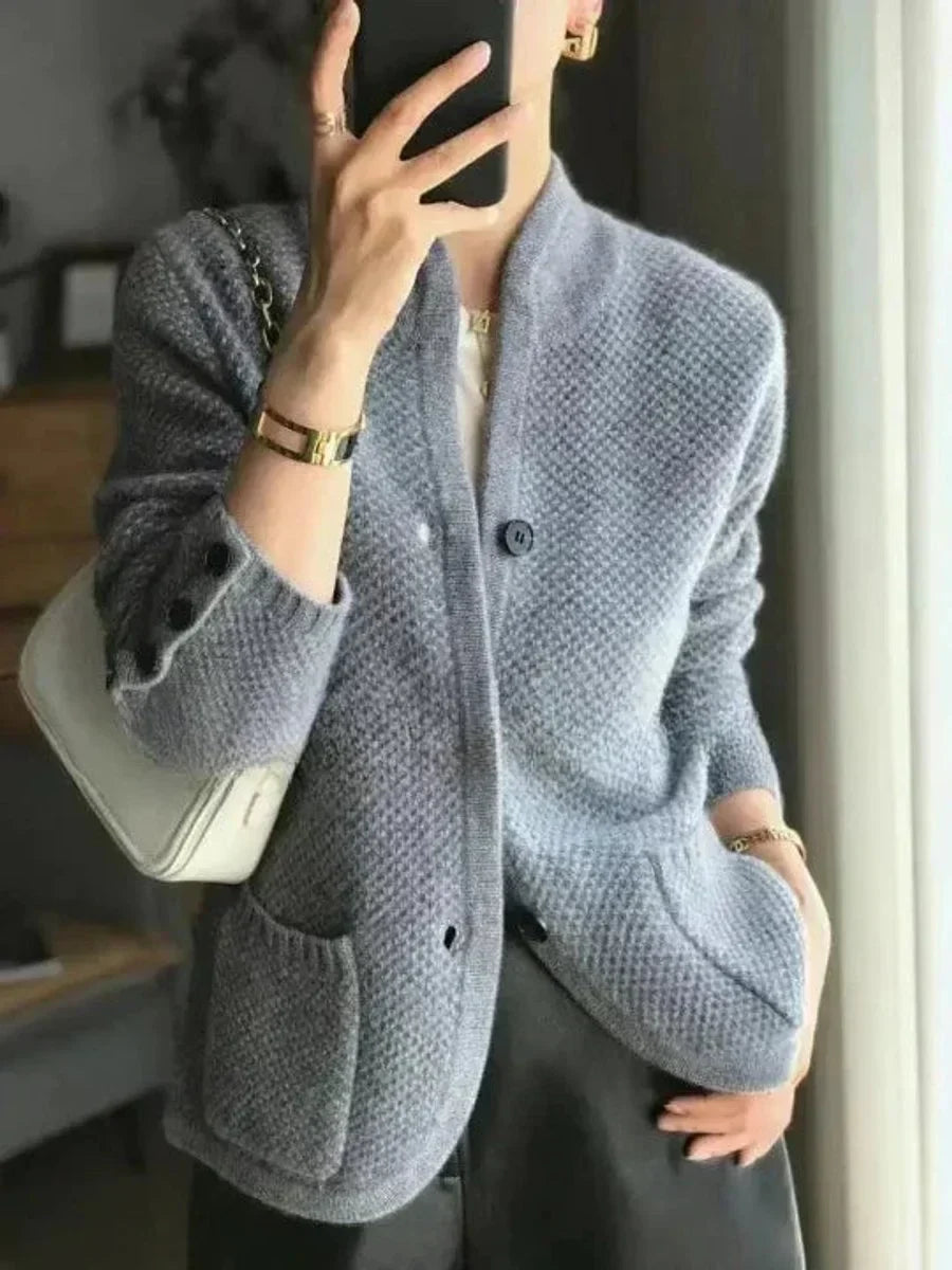 Maya – Cashmere Wool Cardigan with Stand Collar